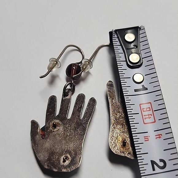 Unique Hand-Shaped Earrings with Multicolor Accents Sterling Silver 925 - Picture 5 of 5